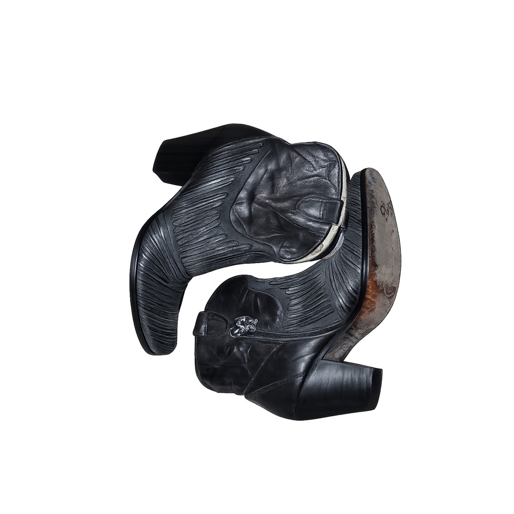 Mark Nason Siren‎ Ankle Boots 6 Black Italian Leather Dragon Zipper Rocker 69106